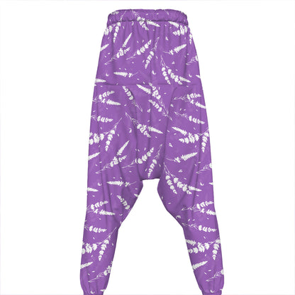 Purple And White Lavender Pattern Print Hammer Pants