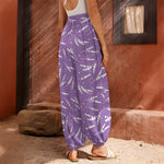 Purple And White Lavender Pattern Print Harem Pants
