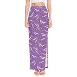 Purple And White Lavender Pattern Print High Slit Maxi Skirt