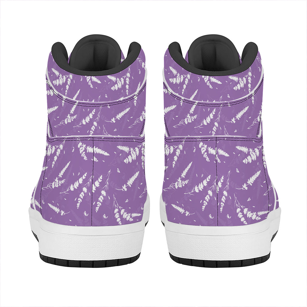Purple And White Lavender Pattern Print High Top Leather Sneakers