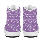 Purple And White Lavender Pattern Print High Top Leather Sneakers