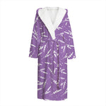 Purple And White Lavender Pattern Print Hooded Bathrobe
