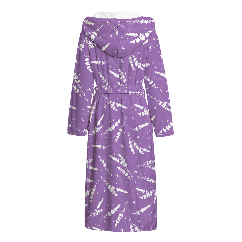 Purple And White Lavender Pattern Print Hooded Bathrobe