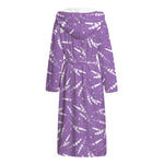 Purple And White Lavender Pattern Print Hooded Bathrobe