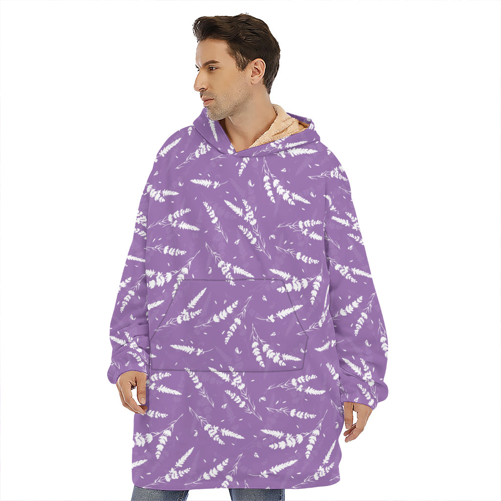 Purple And White Lavender Pattern Print Hoodie Blanket