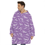 Purple And White Lavender Pattern Print Hoodie Blanket