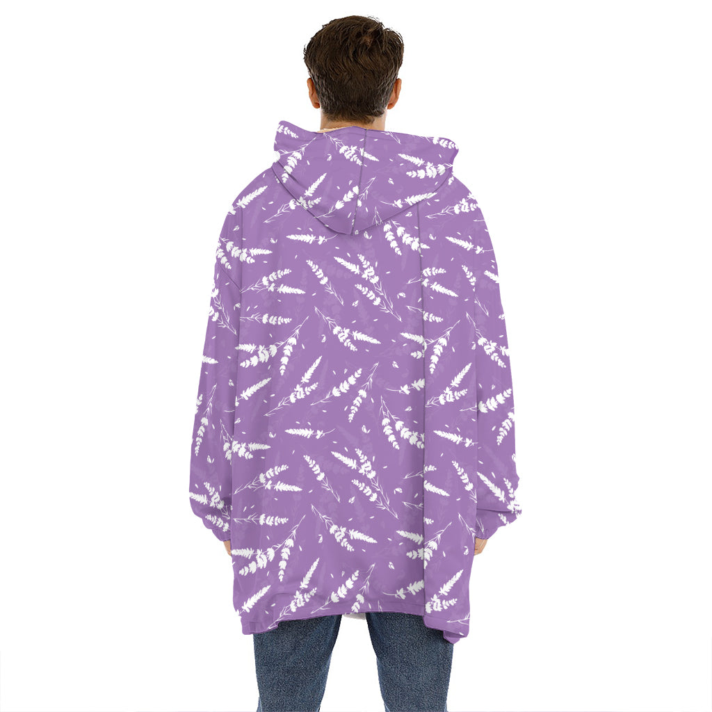 Purple And White Lavender Pattern Print Hoodie Blanket