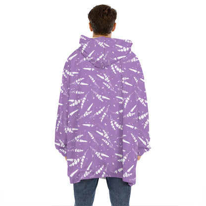 Purple And White Lavender Pattern Print Hoodie Blanket