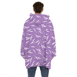 Purple And White Lavender Pattern Print Hoodie Blanket