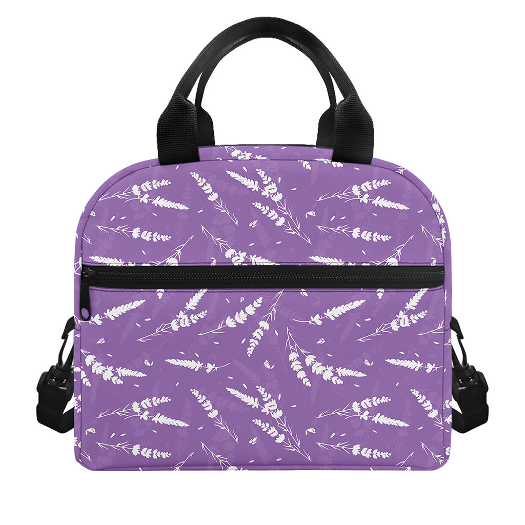 Purple And White Lavender Pattern Print Insulated Lunch Bag