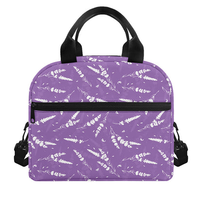 Purple And White Lavender Pattern Print Insulated Lunch Bag
