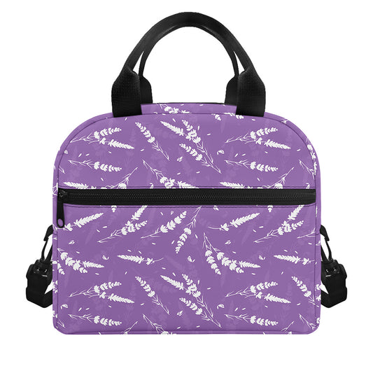 Purple And White Lavender Pattern Print Insulated Lunch Bag