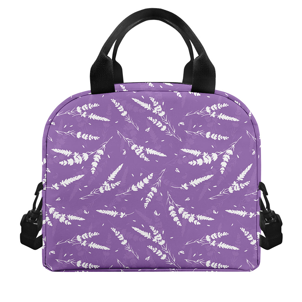 Purple And White Lavender Pattern Print Insulated Lunch Bag