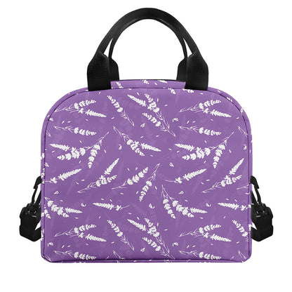 Purple And White Lavender Pattern Print Insulated Lunch Bag