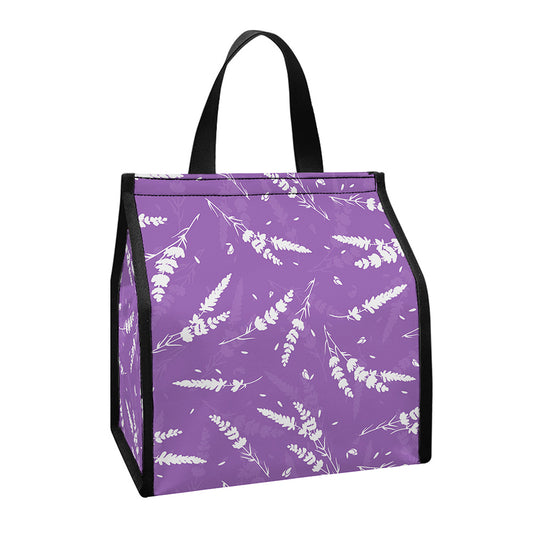 Purple And White Lavender Pattern Print Insulated Lunch Tote