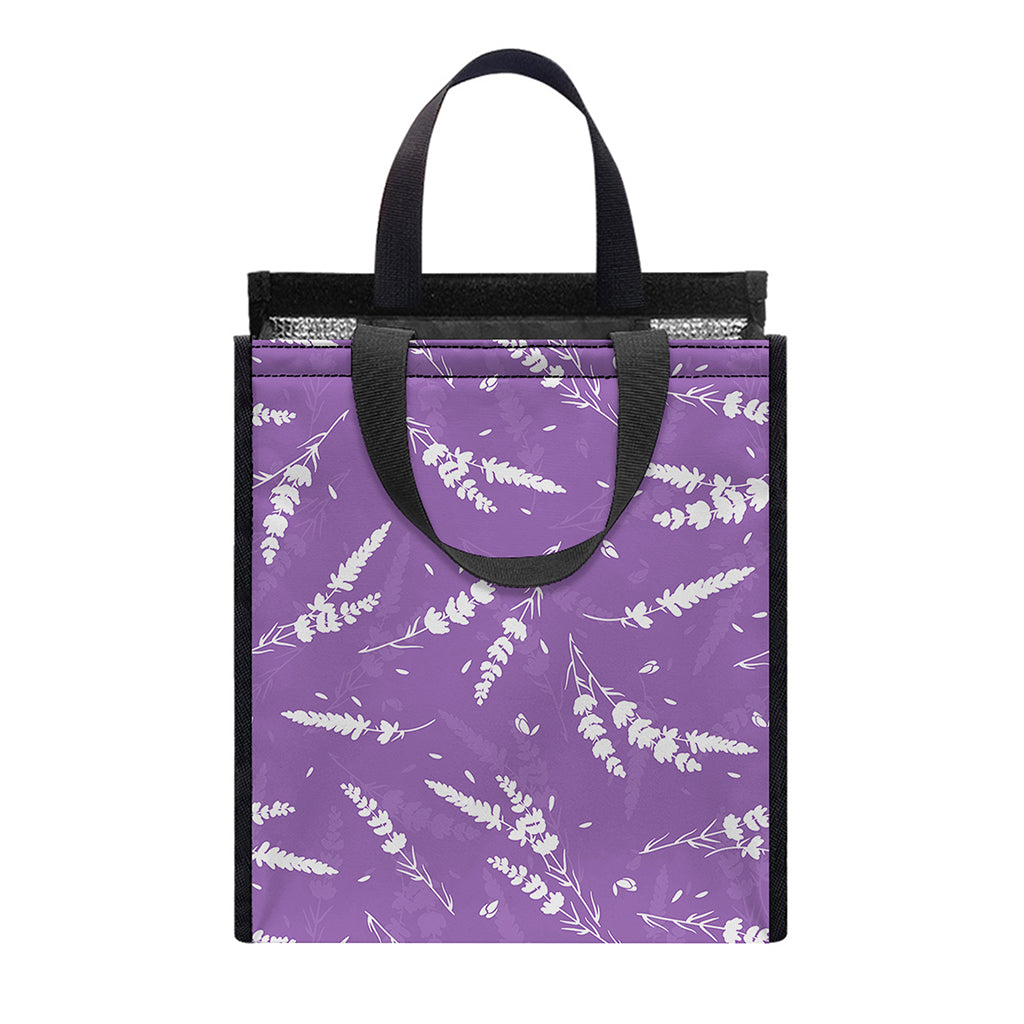 Purple And White Lavender Pattern Print Insulated Lunch Tote