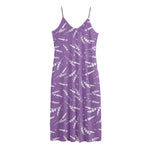 Purple And White Lavender Pattern Print Jersey Midi Cami Dress