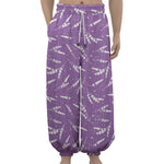 Purple And White Lavender Pattern Print Lantern Pants