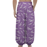Purple And White Lavender Pattern Print Lantern Pants