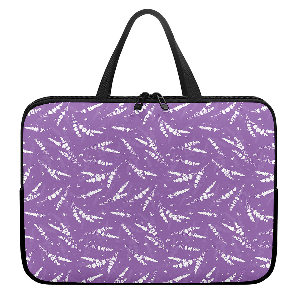 Purple And White Lavender Pattern Print Laptop Sleeve With Handle