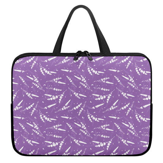 Purple And White Lavender Pattern Print Laptop Sleeve With Handle