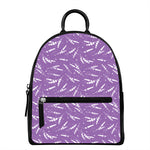 Purple And White Lavender Pattern Print Leather Backpack