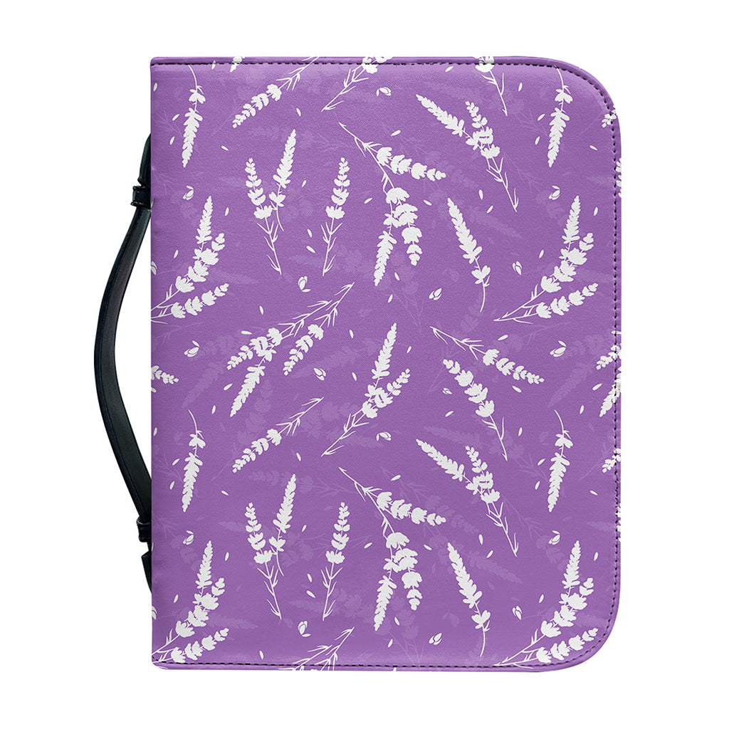 Purple And White Lavender Pattern Print Leather Bible Cover