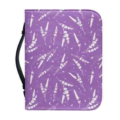 Purple And White Lavender Pattern Print Leather Bible Cover