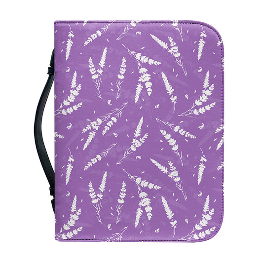 Purple And White Lavender Pattern Print Leather Bible Cover