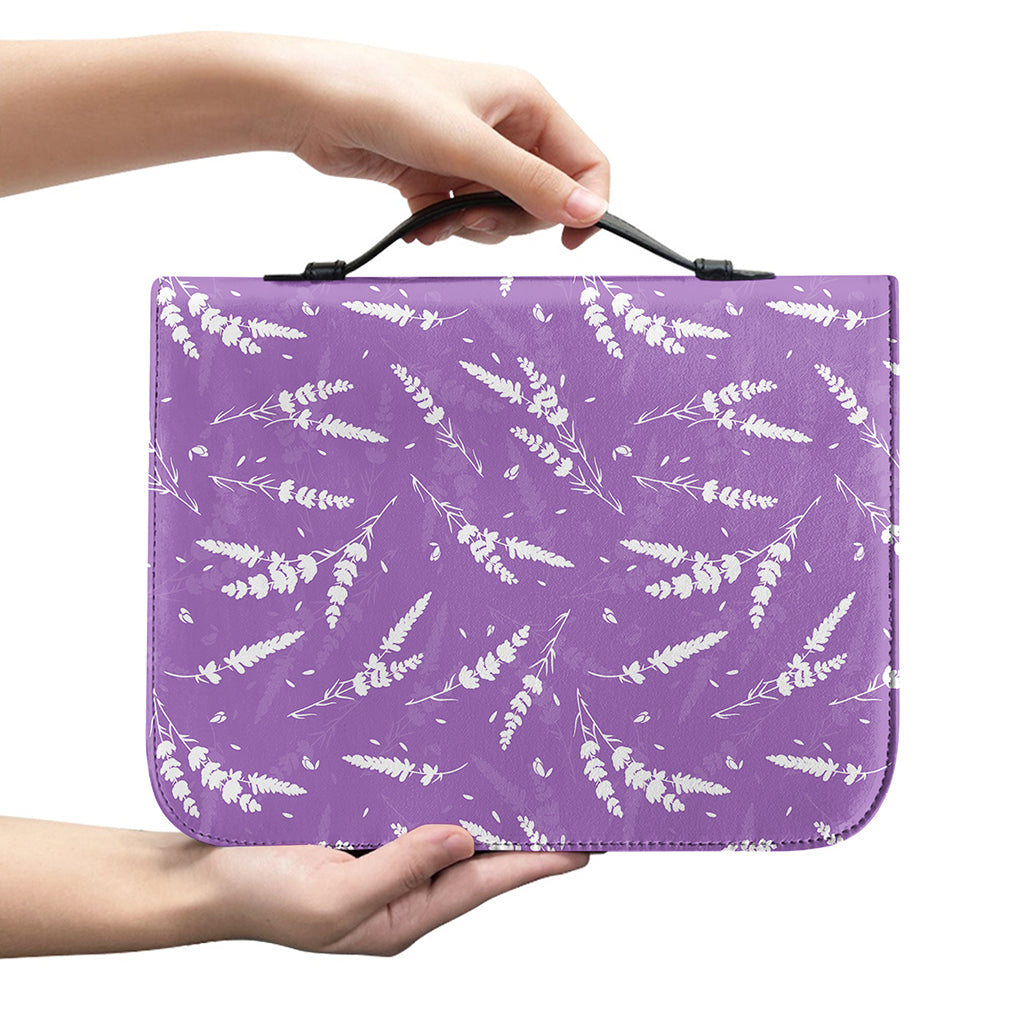 Purple And White Lavender Pattern Print Leather Bible Cover