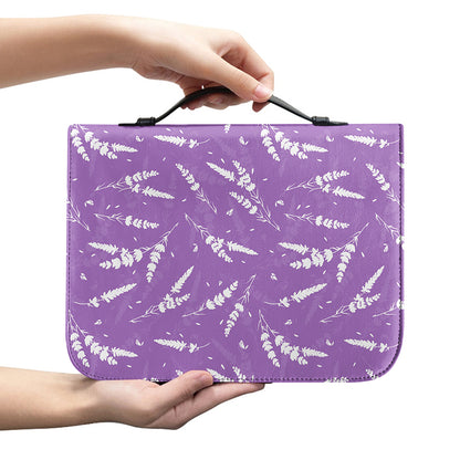 Purple And White Lavender Pattern Print Leather Bible Cover
