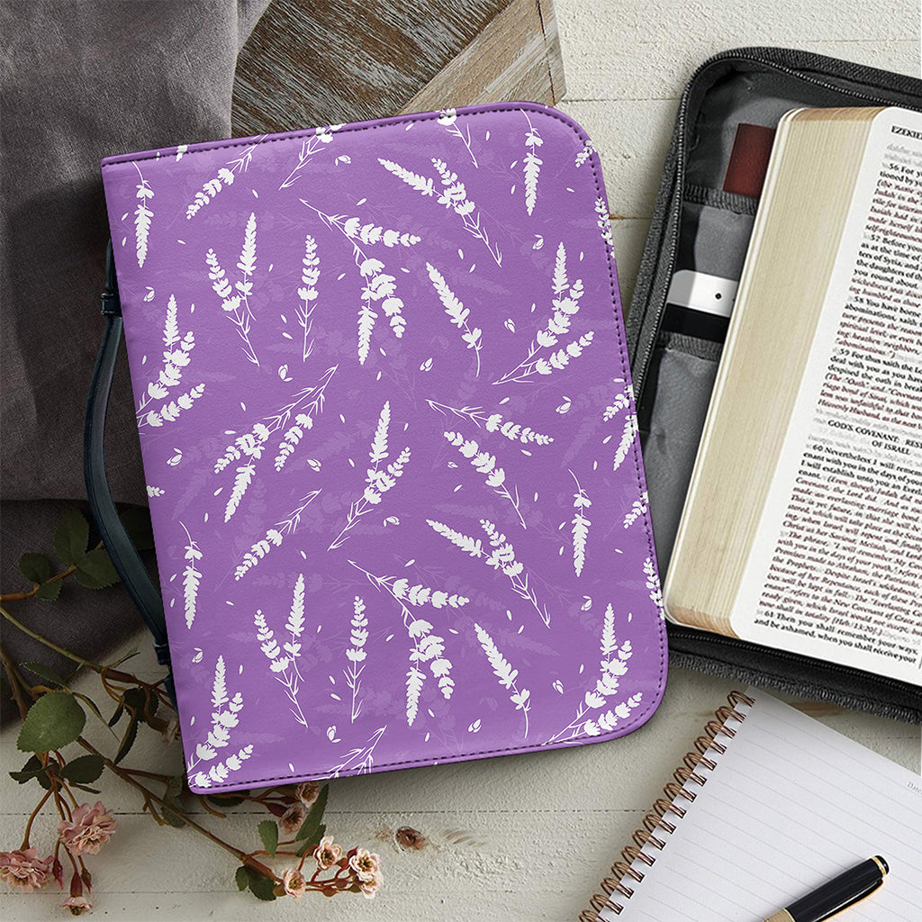 Purple And White Lavender Pattern Print Leather Bible Cover