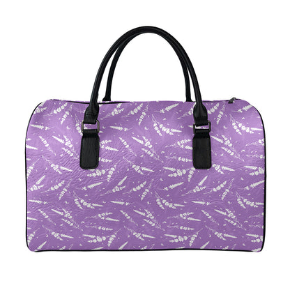 Purple And White Lavender Pattern Print Leather Duffle Bag