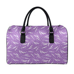 Purple And White Lavender Pattern Print Leather Duffle Bag