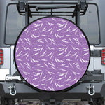 Purple And White Lavender Pattern Print Leather Spare Tire Cover