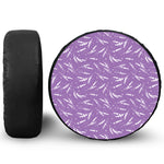 Purple And White Lavender Pattern Print Leather Spare Tire Cover