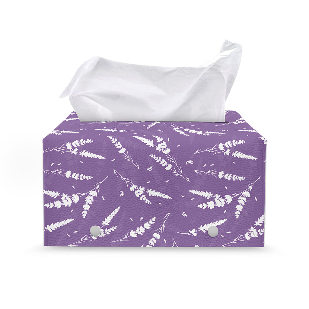 Purple And White Lavender Pattern Print Leather Tissue Box Cover