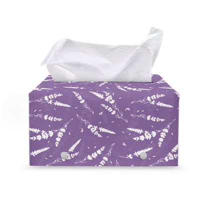 Purple And White Lavender Pattern Print Leather Tissue Box Cover