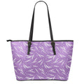Purple And White Lavender Pattern Print Leather Tote Bag With Zipper