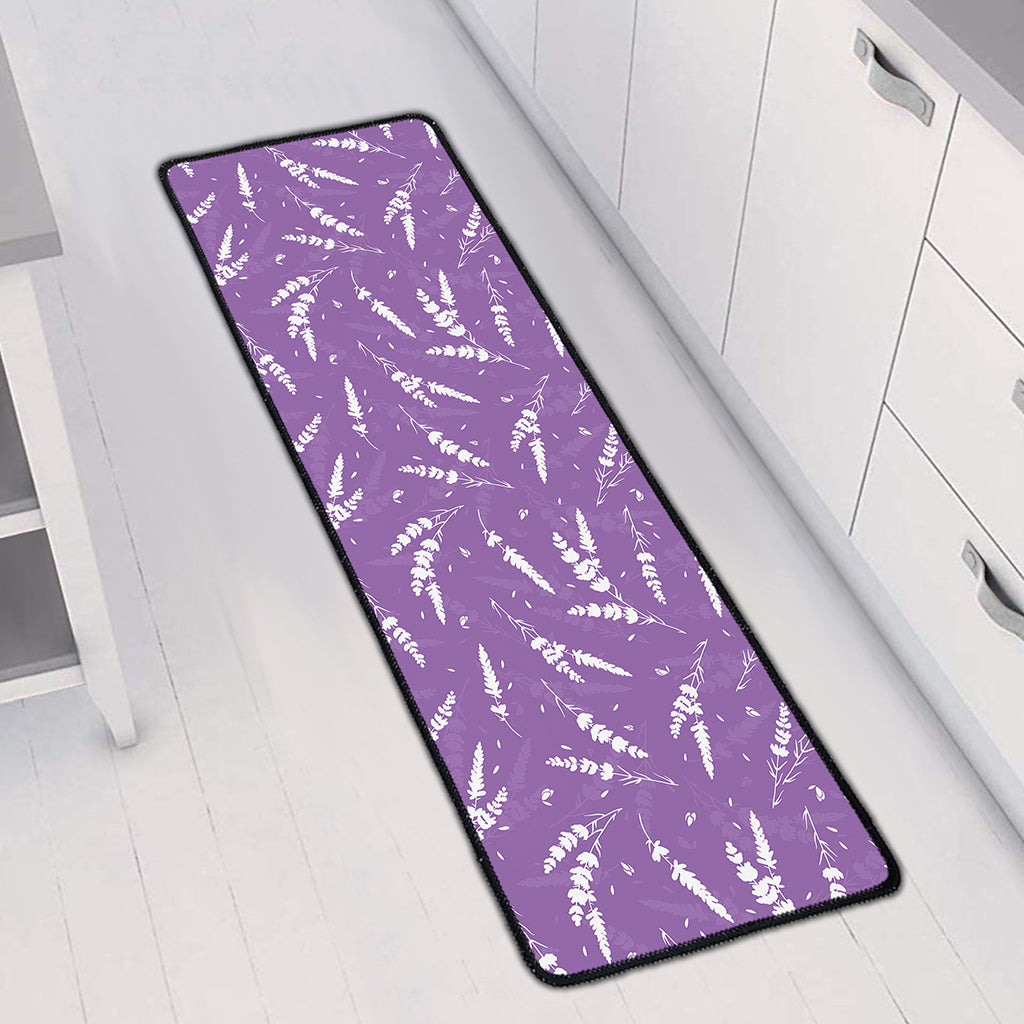 Purple And White Lavender Pattern Print Long Kitchen Mat
