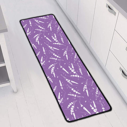 Purple And White Lavender Pattern Print Long Kitchen Mat