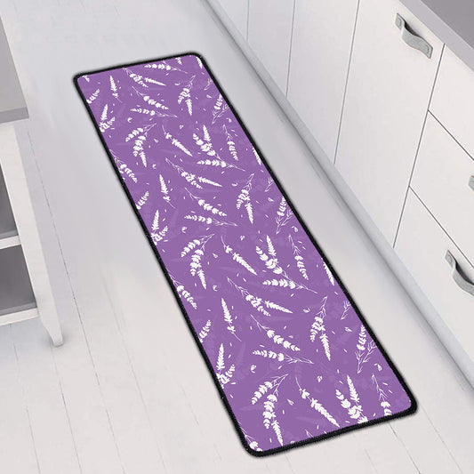 Purple And White Lavender Pattern Print Long Kitchen Mat