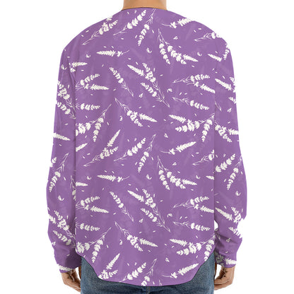 Purple And White Lavender Pattern Print Long Sleeve Baseball Jersey