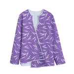 Purple And White Lavender Pattern Print Long Sleeve Short Coat