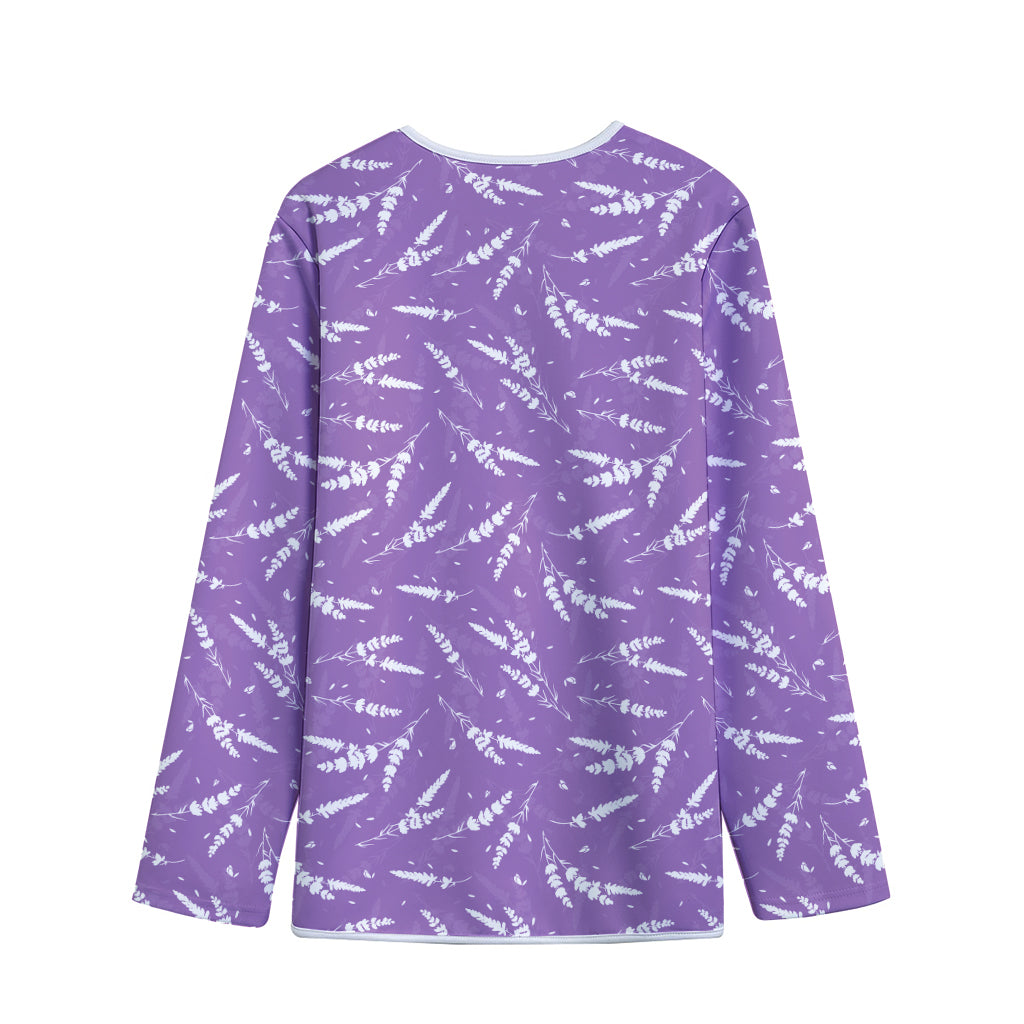 Purple And White Lavender Pattern Print Long Sleeve Short Coat