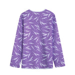 Purple And White Lavender Pattern Print Long Sleeve Short Coat