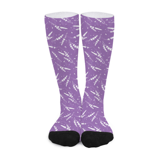 Purple And White Lavender Pattern Print Long Socks
