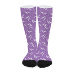 Purple And White Lavender Pattern Print Long Socks