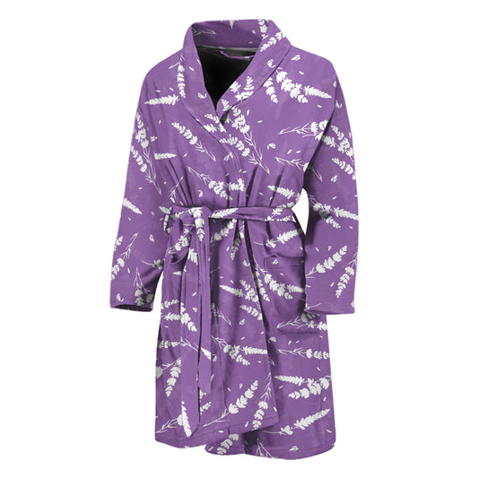 Purple And White Lavender Pattern Print Men's Bathrobe