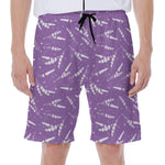 Purple And White Lavender Pattern Print Men's Beach Shorts